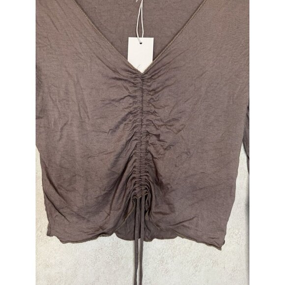 NWT Womens Baby Tee Long Sleeve Ribbed Scrunched Front Tie V-Neck Y2k 90s MEDIUM - Picture 4 of 9